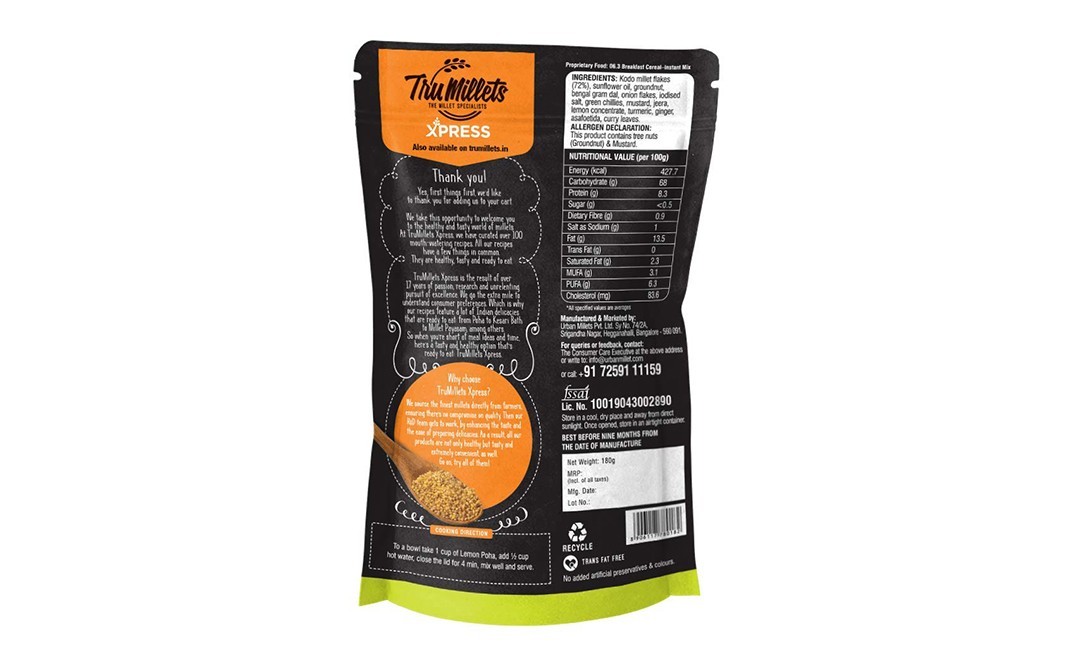 TruMillets Millet Lemon Poha    Pack  180 grams